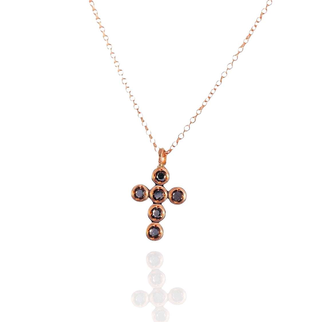 MINI BLACK DIAMOND ROSE GOLD CROSS