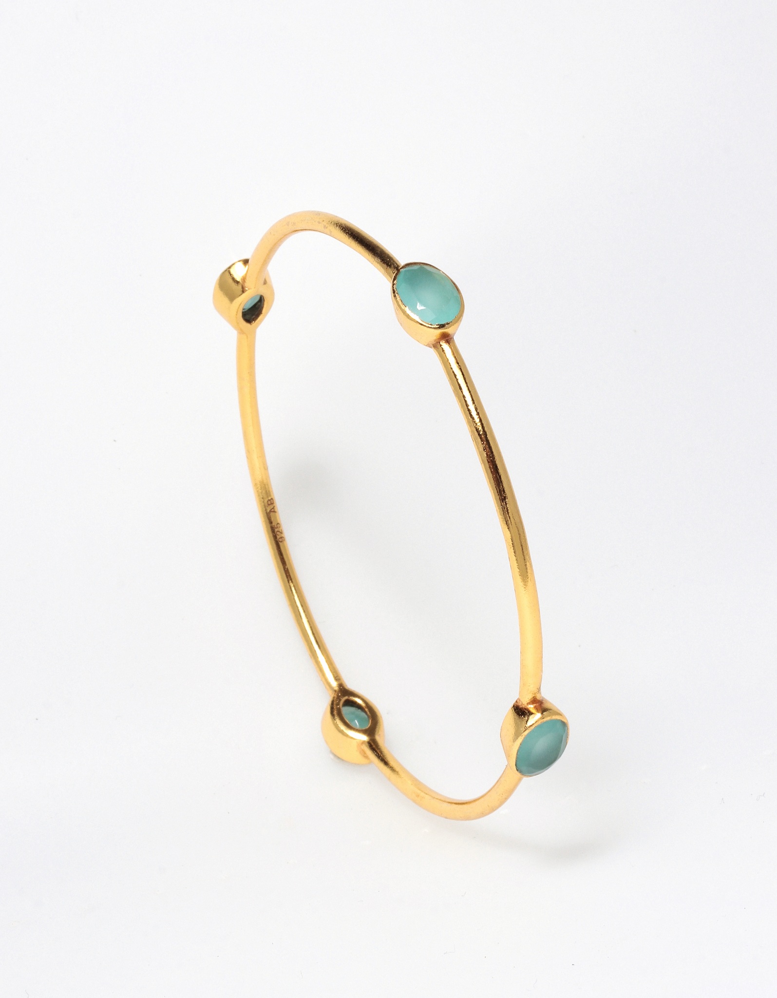 INDIA HANDCRATED WITH 4 LIGHT AQUA CHALCEDONY PRECIOUS STONES BANGLE