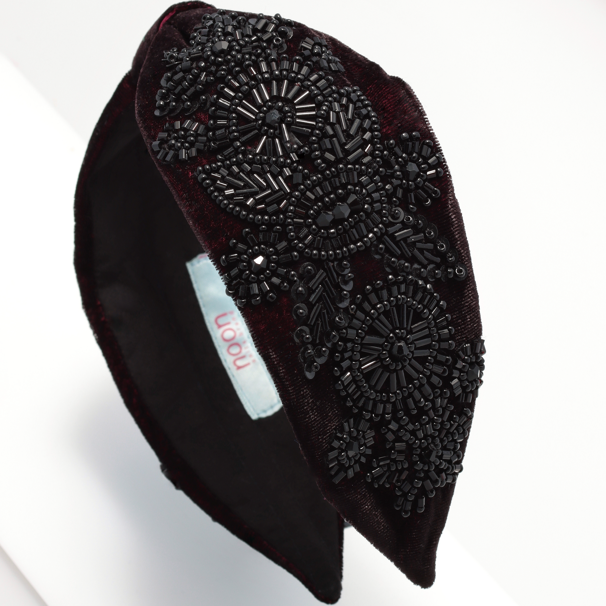 NOON HANDMADE REDWINE VELVET HEADBAND (BLACK BEADS)