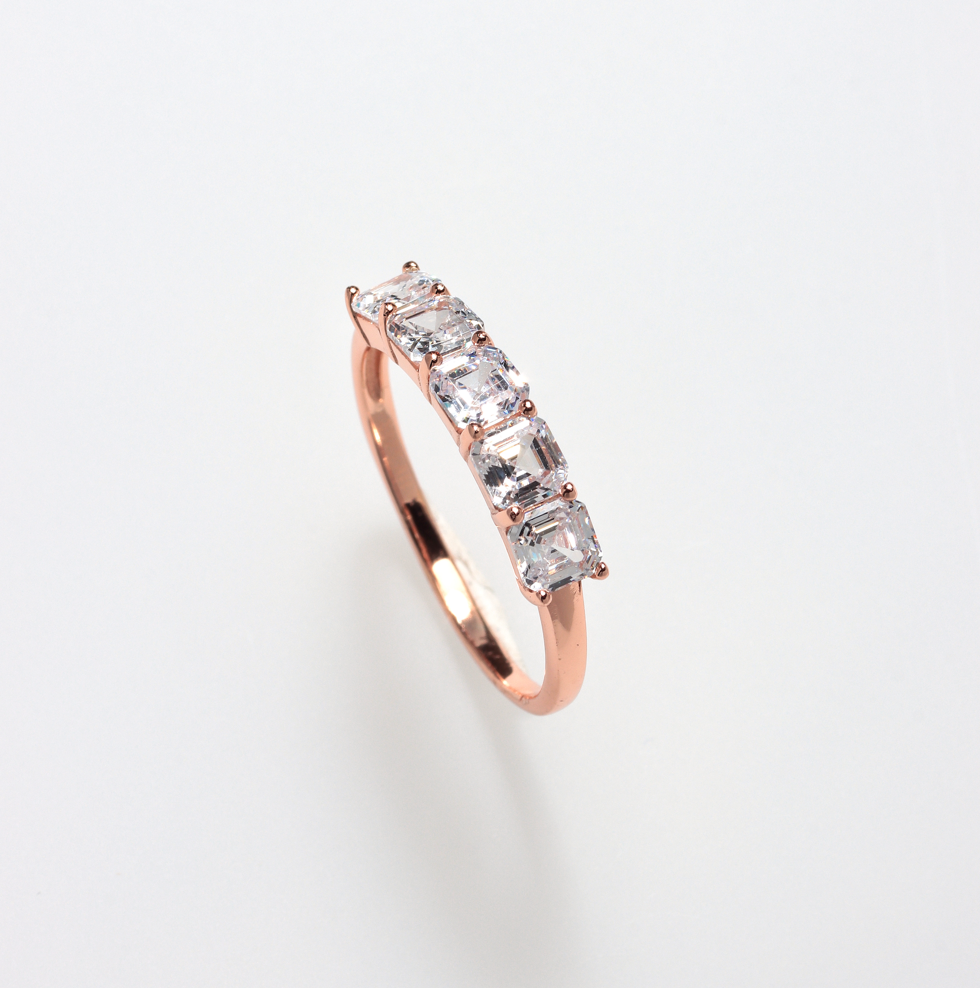 PARIS 5 SMALL ASSCHER STONES ROSE GOLD 925 SILVER RING BY ANITA BRAND