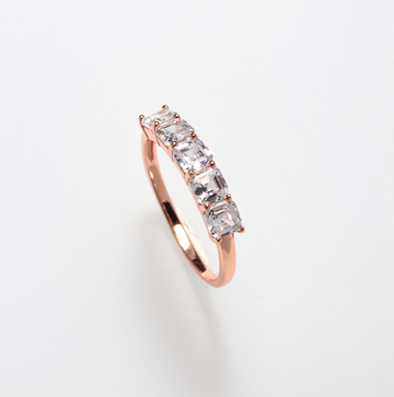 PARIS 5 SMALL ASSCHER STONES ROSE GOLD 925 SILVER RING BY ANITA BRAND