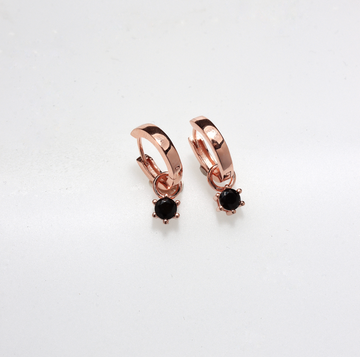 DANGLE BLACK ZIRCONIA STONES ROSE GOLD  EARRINGS MADE IN ITALY