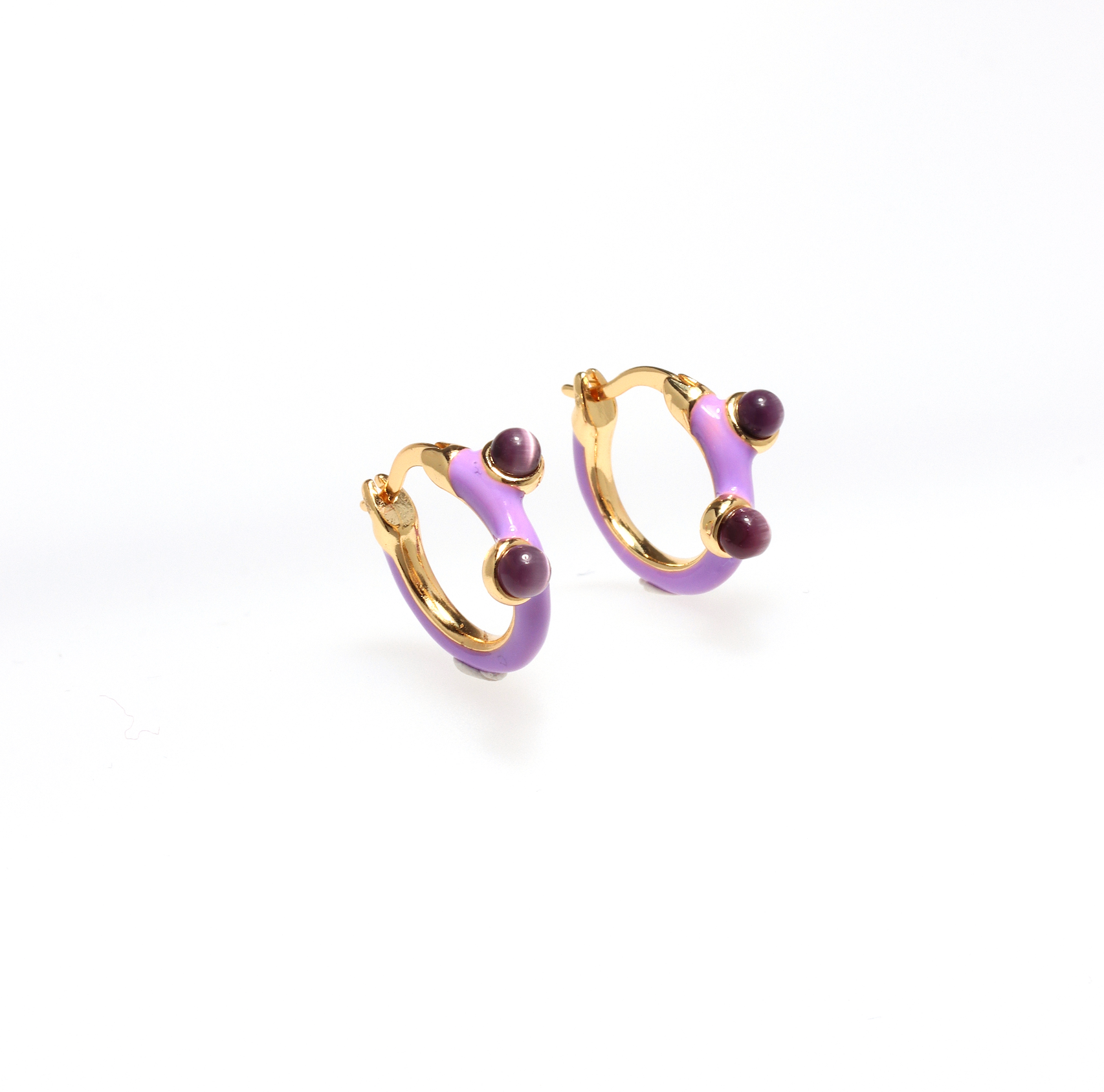 ADRA ENAMEL PURPLE EARRINGS WITH DARK PURPLE STONES