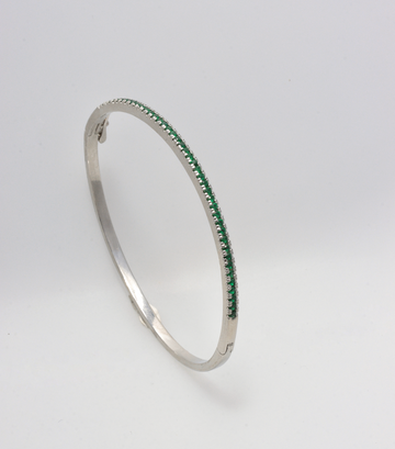 BANGLE SILVER BRACELET WITH GREEN ZIRCONIA STONES