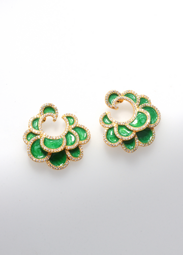 GREEN FLOWER PETAL EARRINGS