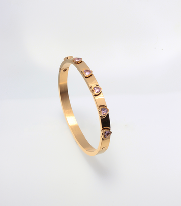 GOLD BANGLE WITH PINK HEARTS