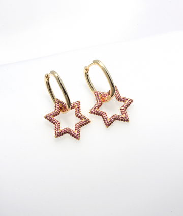 EZRI DANGLE MAGENTA STAR EARRINGS