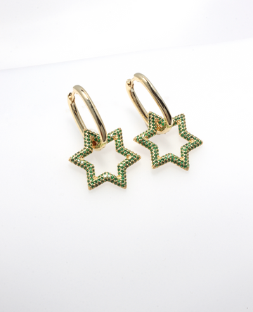 EZRI DANGLE GREEN STAR EARRINGS