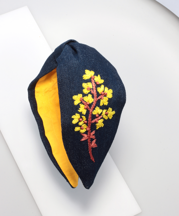 NOON HANDMADE HEADBAND JEAN WITH YELLOW FLOWERS