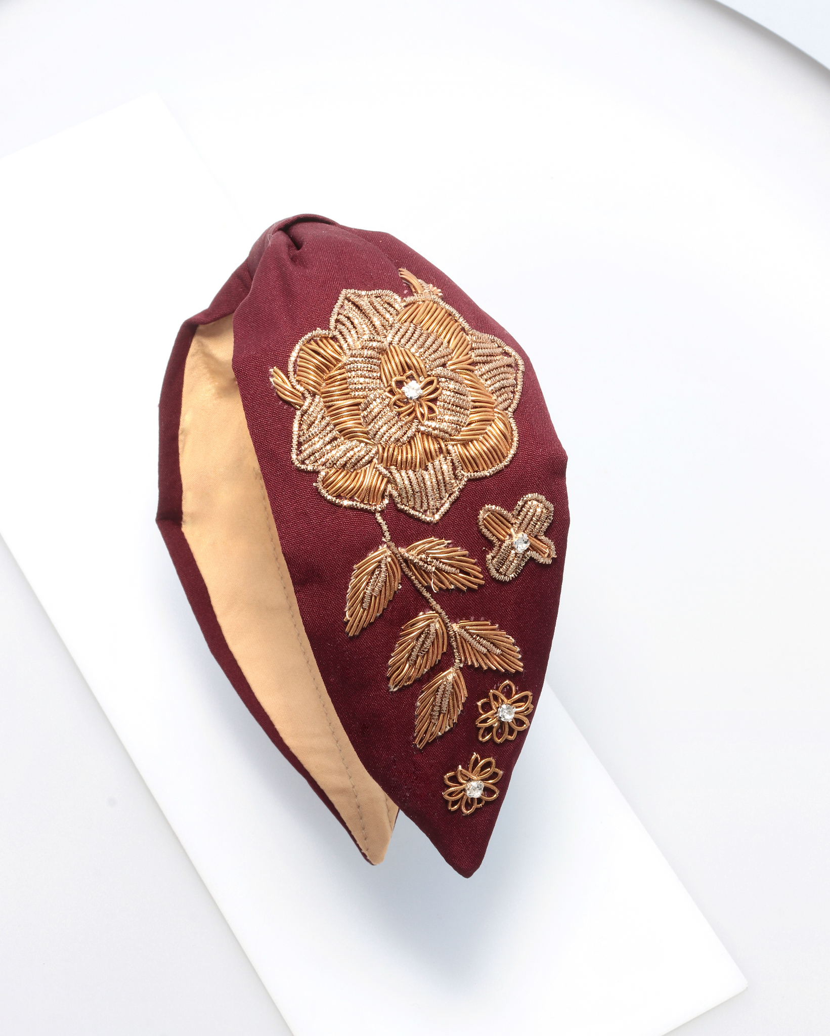 NOON HANDMADE HEADBAND  RED WINE GOLD ROSE