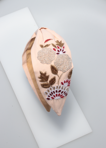 NOON HANDMADE HEADBAND  PINK BEIGE WITH FLOWERS