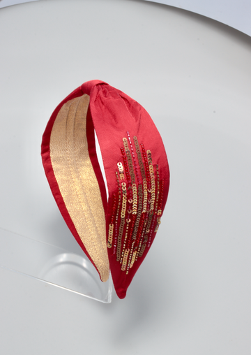 ANITA BRAND RED HEADBAND WITH RED AND GOLD BEADS