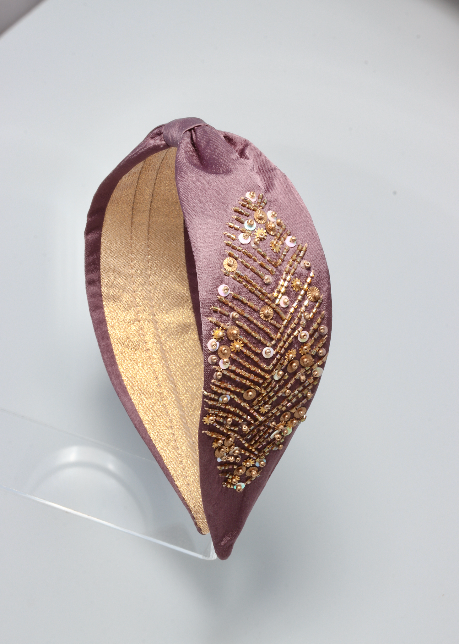 ANITA BRAND PURPLE  HEADBAND WITH GOLD AND BRONZE BEADS