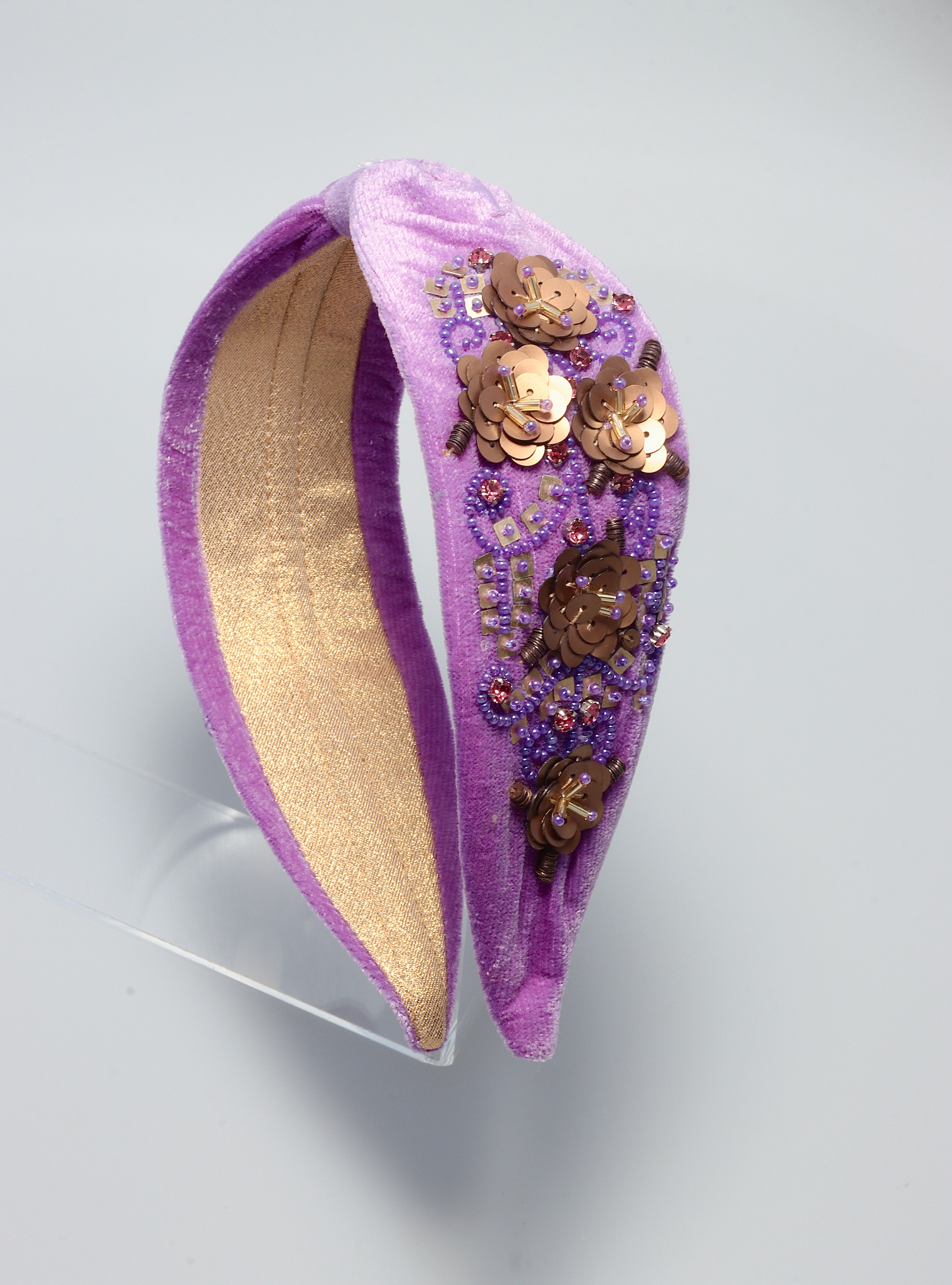 ANITA BRAND PURPLE VELVET  HEADBAND WITH COLORFUL BEADS