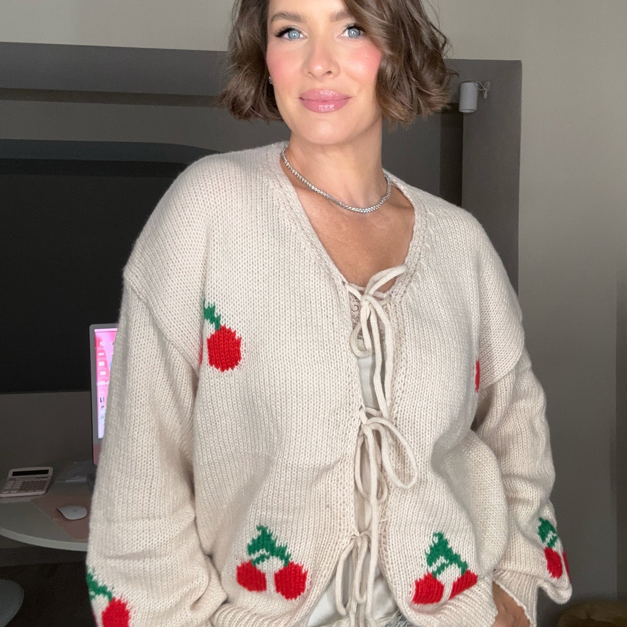 BEIGE JACKET WITH CHERRIES