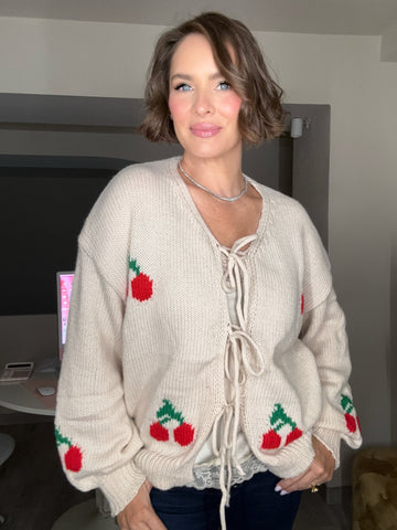 BEIGE JACKET WITH CHERRIES