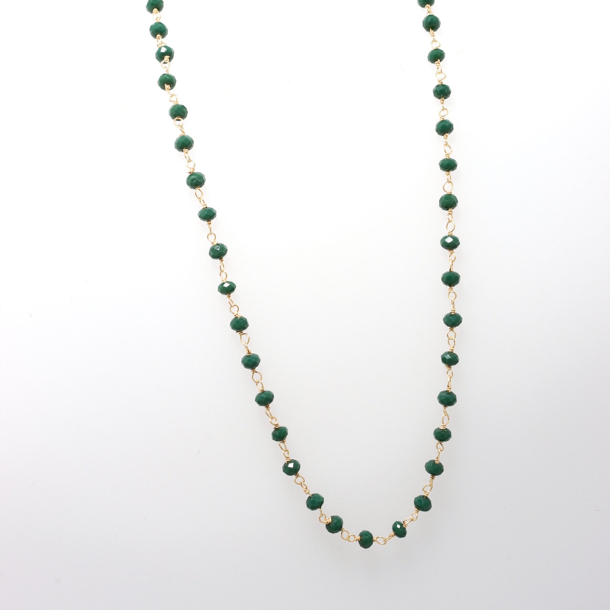 MAIRA ROSARY NECKLACE 925 SILVER DEEP GREEN (gold plated)