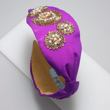 NOON HANDMADE HEADBAND (purple gold pearls)