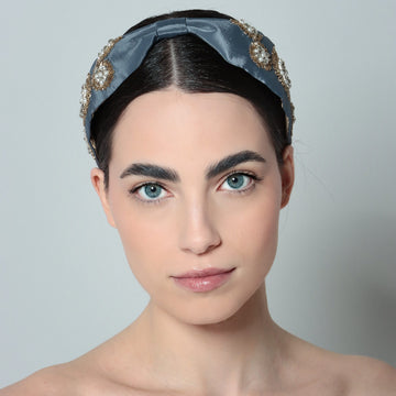 NOON HANDMADE HEADBAND (grey gold pearls)