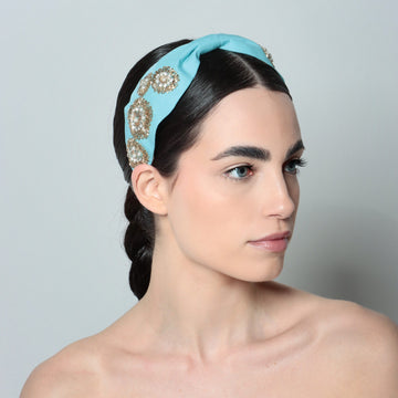 NOON HANDMADE HEADBAND (intense light blue-gold pearls)