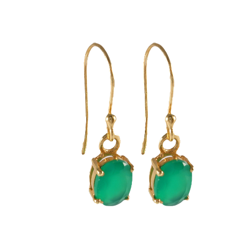 INDIA HANDCRAFTED GOLD GREEN  GEMSTONE 925 EARRING