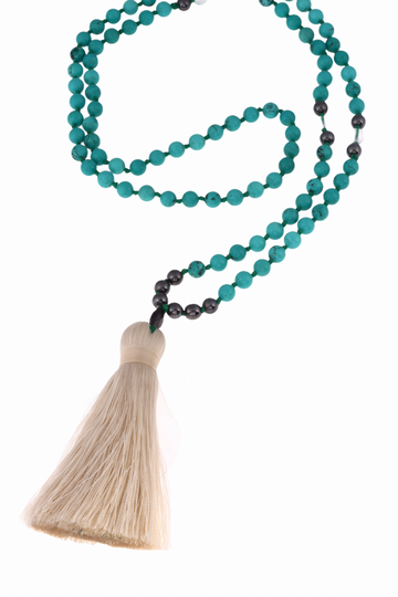 TASSEL MALA HANDCRAFTED AFRICAN TURQUOISE GEMSTONE BEADED NECKLACE