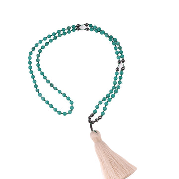 TASSEL MALA HANDCRAFTED AFRICAN TURQUOISE GEMSTONE BEADED NECKLACE